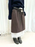 Pinstripe Layered Wool Midi Skirt