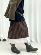 Pinstripe Layered Wool Midi Skirt