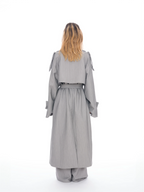 Asymmetric Pinstripe Trench Coat