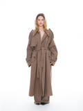 Asymmetric Pinstripe Trench Coat