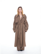Asymmetric Pinstripe Trench Coat