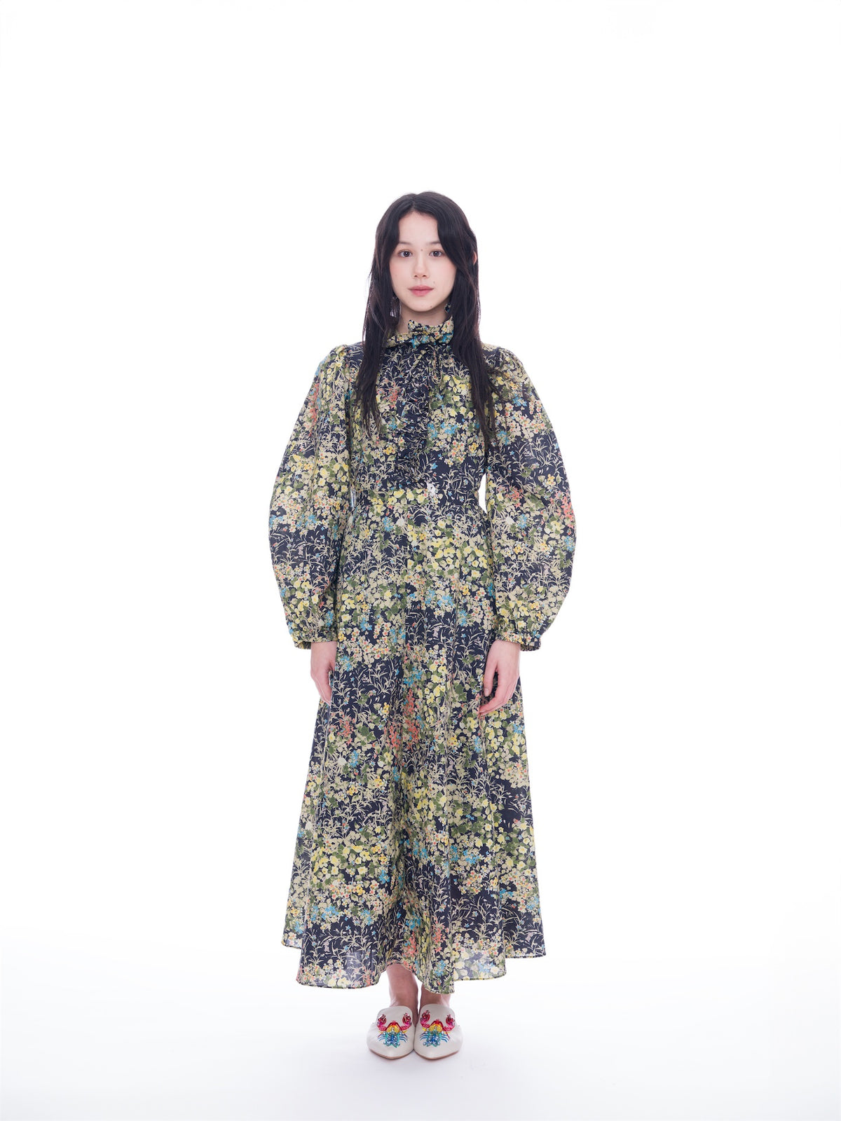 Bishop Sleeve Printed Maxi Dress