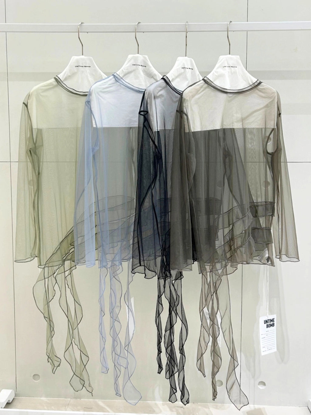 Ruffled Sheer Organza Long Sleeve Top